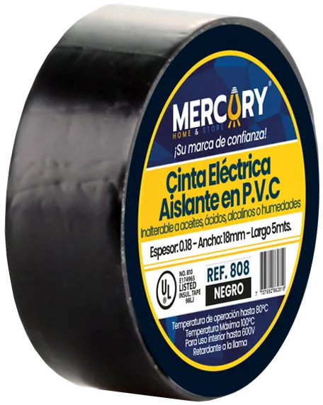 Cinta aislante 5m negra Mercury certificacion ul - eca20