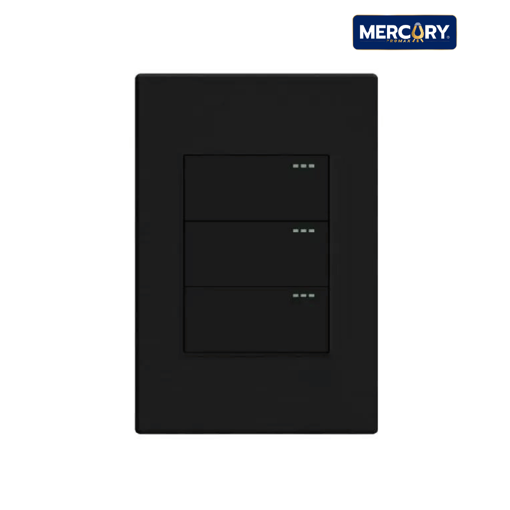 Interruptor Triple Conmutable Negro Mate - Mercury Promax ETI163