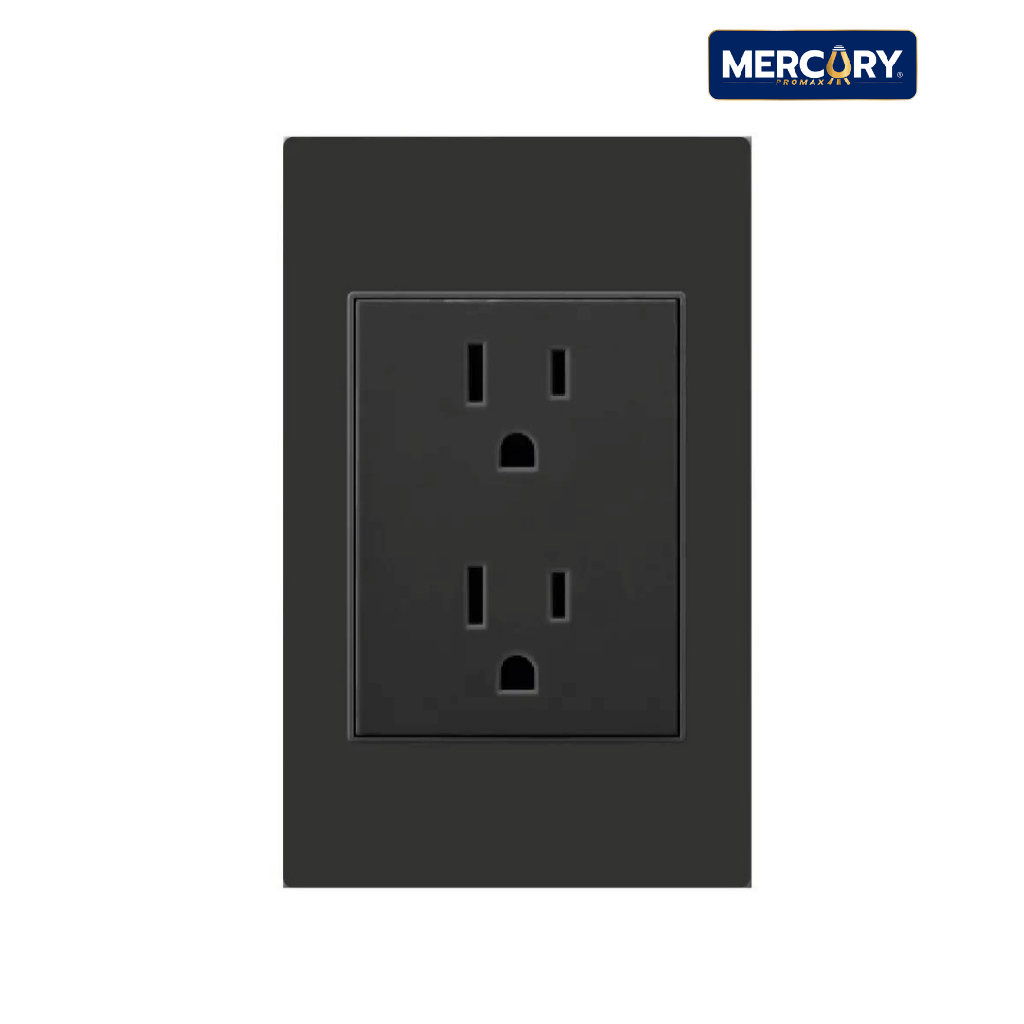 Toma Doble Polo a Tierra Negro Mate - Mercury Promax ETI165