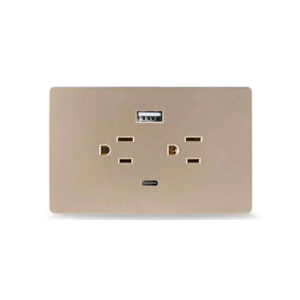 Toma doble + 1 usb + 1 usbc dorado miletto linea antares mt-d033a