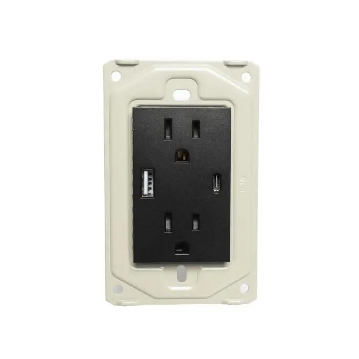 [MT-N033] Toma Doble +1 USB + 1 Usbc Negro Miletto Linea Pollux MT-N033