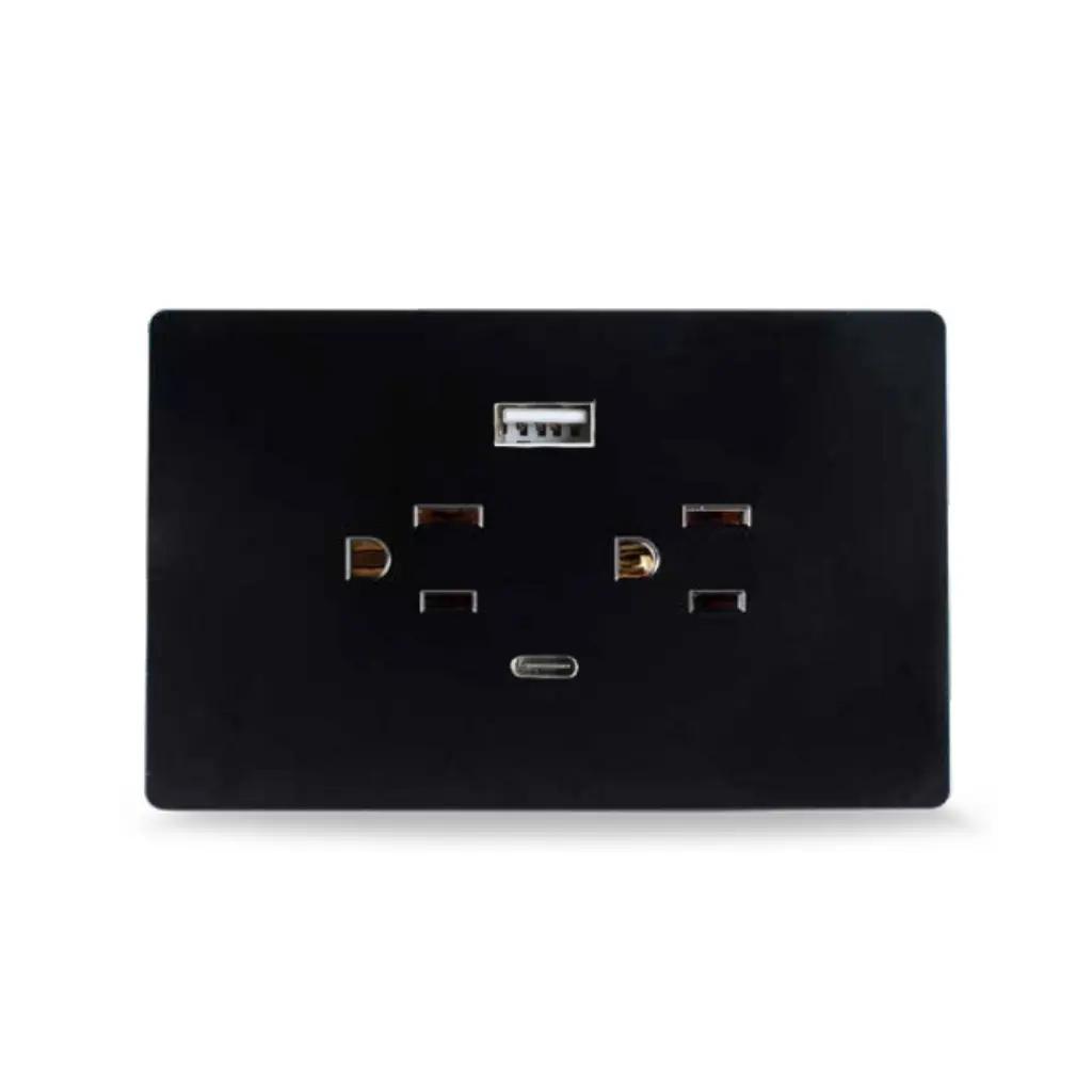 [MT-N033A] Toma Doble +1 USB + 1 Usbc Negro Miletto Linea Antares MT-N033A