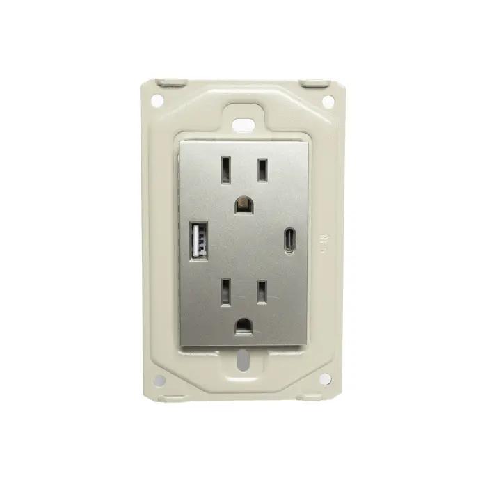 Toma doble + 1 usb +1 usbc plateado miletto linea pollux mt-p033