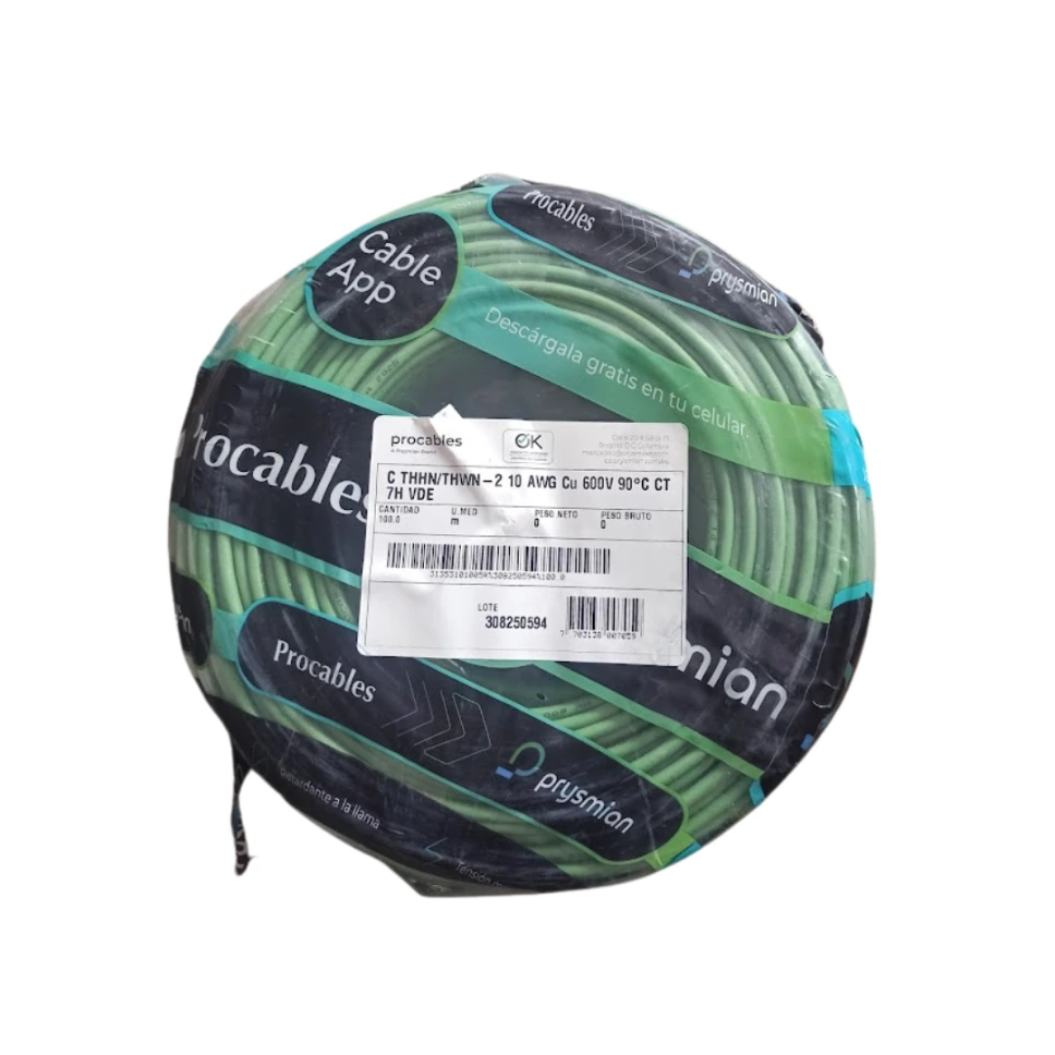 Cable Cobre 10 THHN THWN 90C Verde - Prysmian DLE