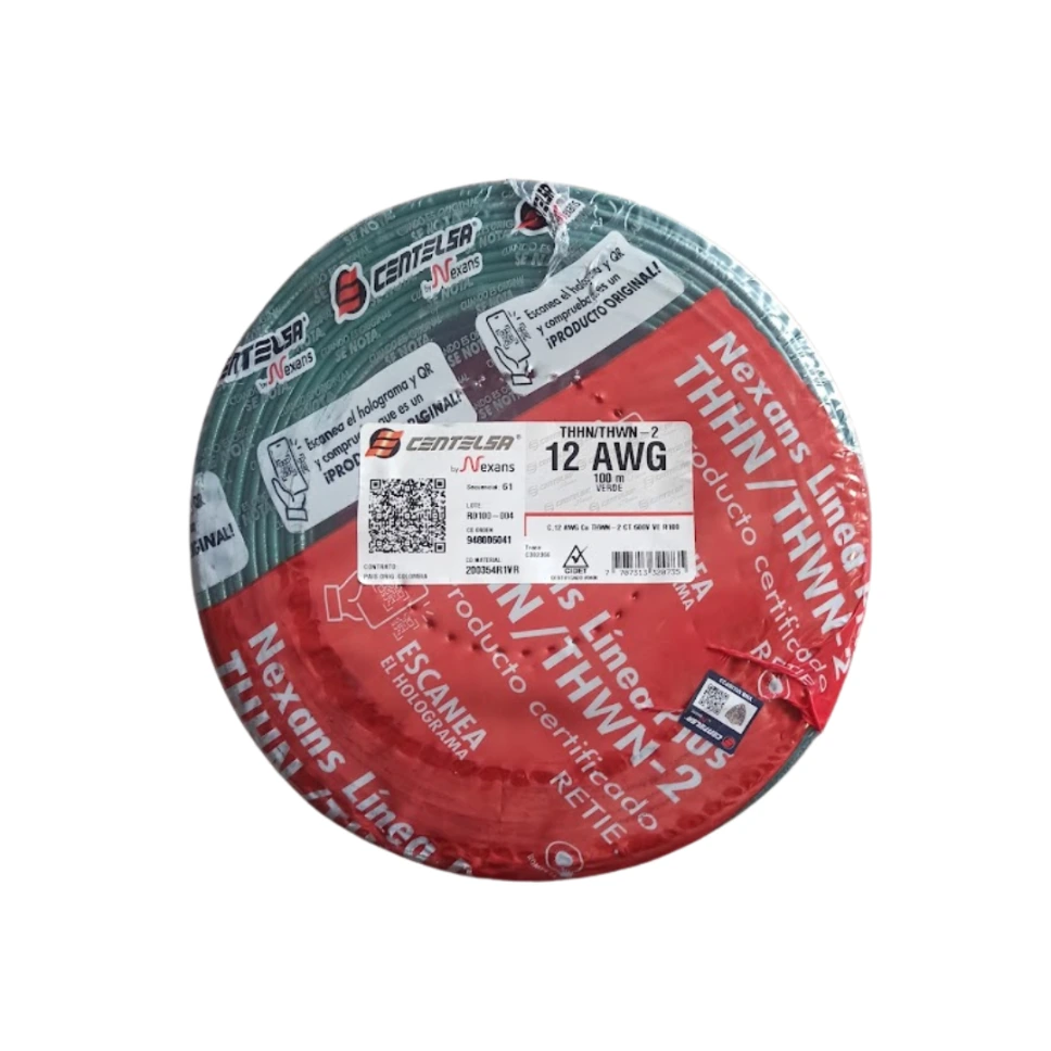 Cable Cobre 12 THHN THWN 90C Verde Centelsa DLE