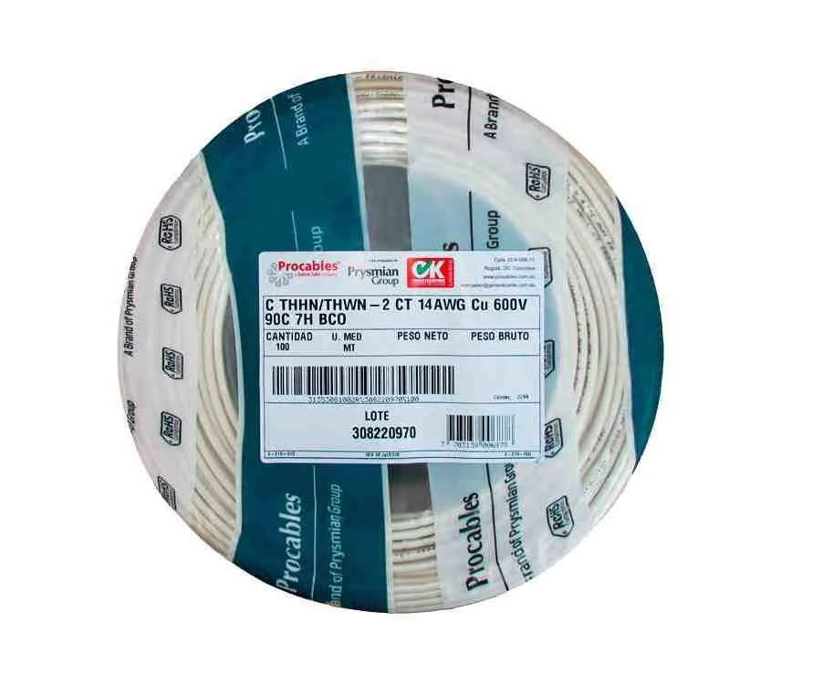 Cable Cu 14 Thhn Thwn 90C  Blanco Prysmian dle