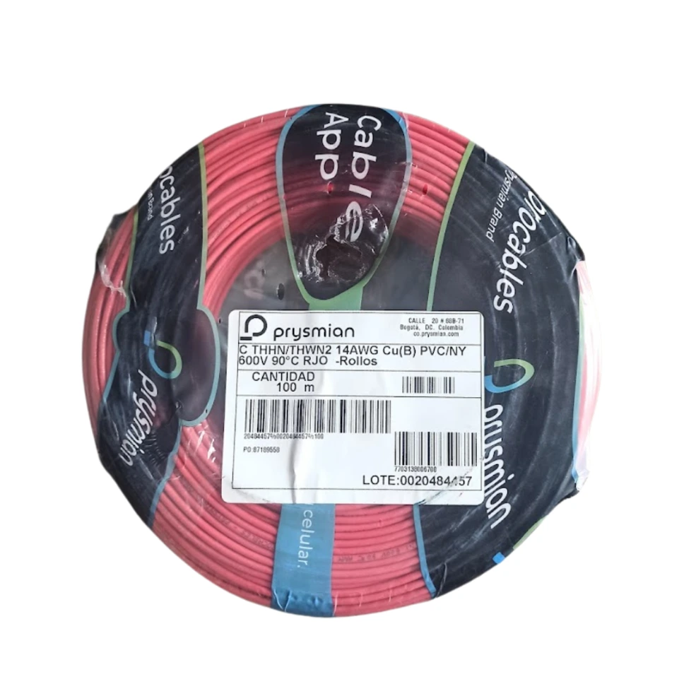 Cable Cu 14 Thhn Thwn 90C  Rojo Prysmian dle