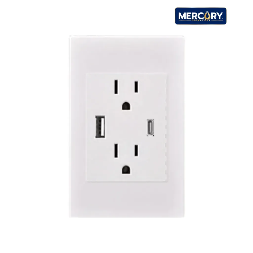 Toma Doble Polo Tierra + USB X2 (usb Carga R. + USB C) - Mercury Blanco Premium ETI73