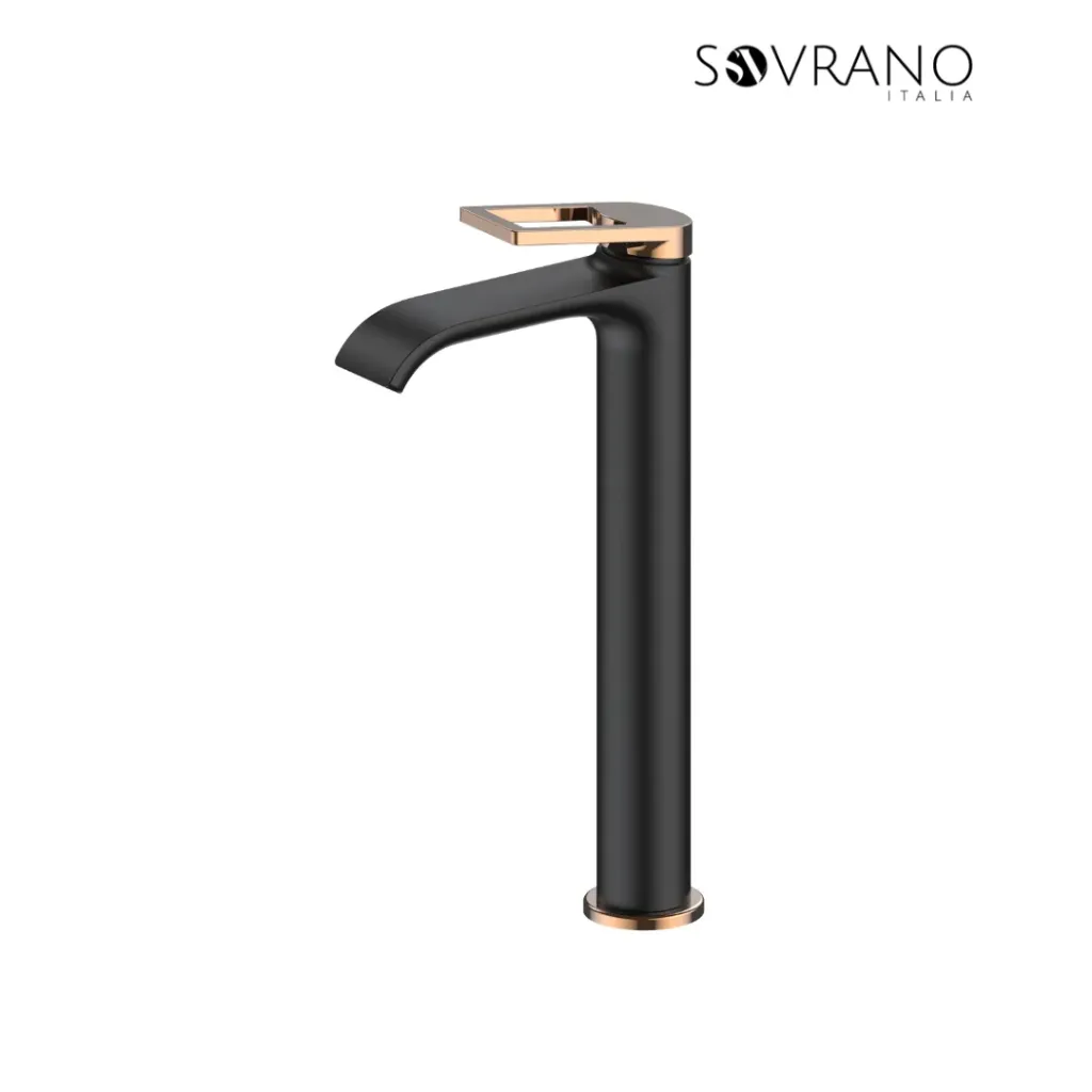 Grifería Lavamanos Monocontrol Alta Spacco Negro Mate + Oro Rosa Texturizado - SOVRANO SVR1005