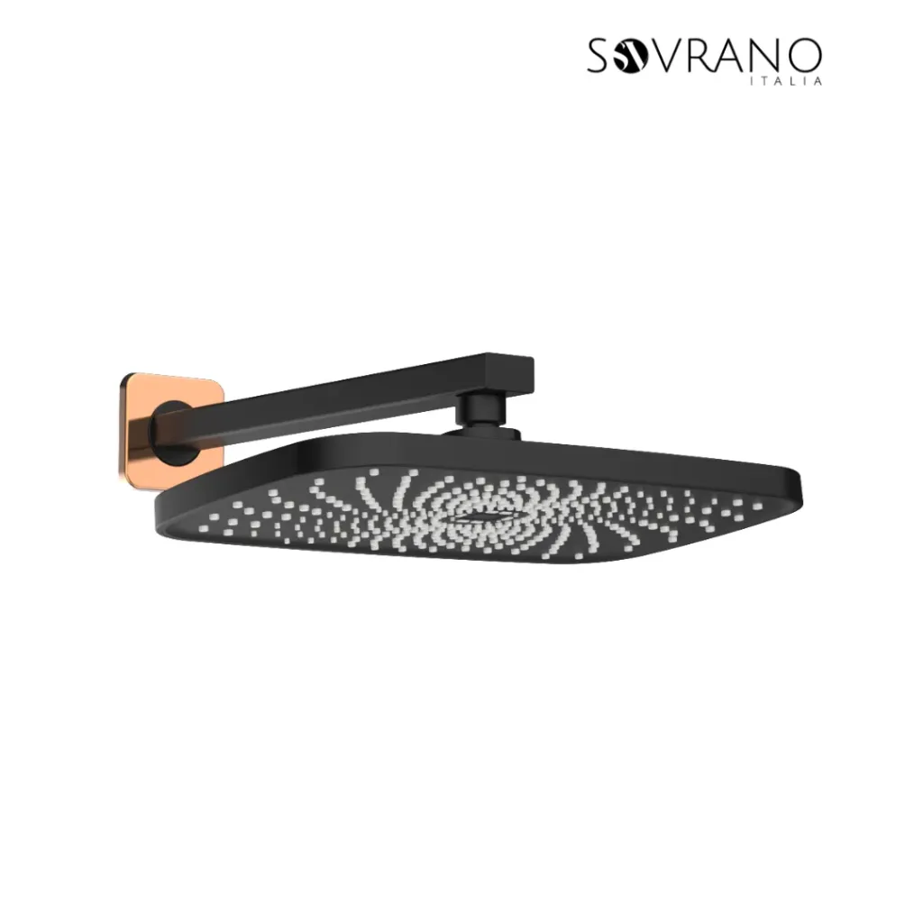 [SVR1018] Regadera Rectangular 10" Negro Mate + Oro Rosa Texturizado - SOVRANO SVR1018