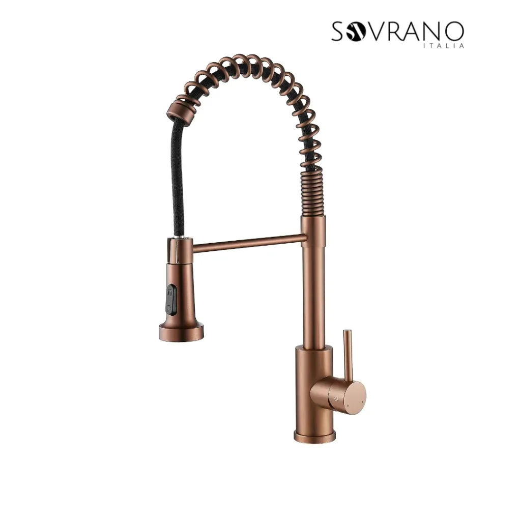 [SVR1044] Grifería Lavaplatos Monocontrol Rociador Piegatto Oro Rosa Texturizado - SOVRANO SVR1044