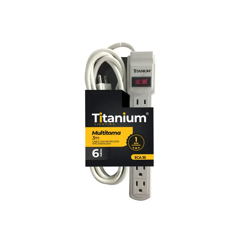 [ECA35] Multitoma 6 Salidas 3 M Cable con Proteccion tipo Americana - Titanium ECA35