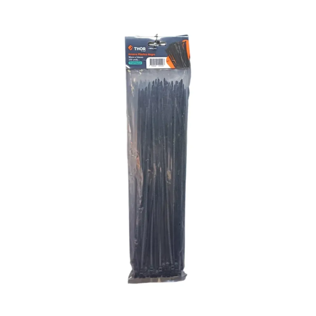 [THAMA610] Amarre Plástico Negro 30 cm x 3.6 mm Bolsa x 100 THOR THAMA610
