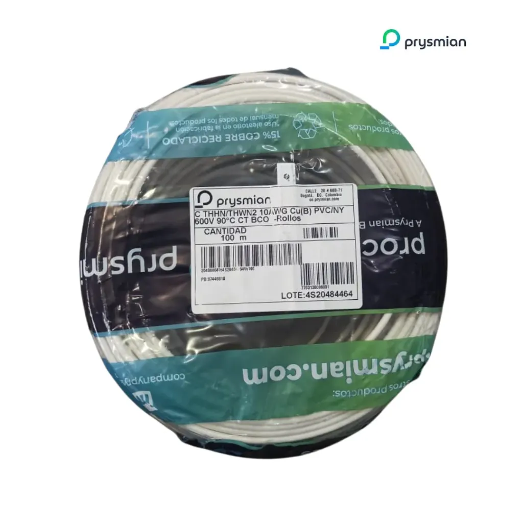 [CEC02009024] Cable Cu 10 Thhn Thwn 90C Blanco Prysmian DLE