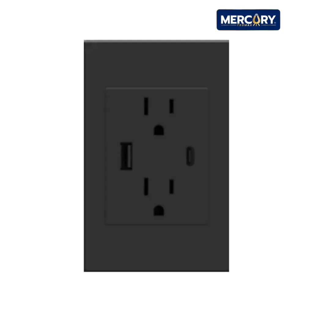 Toma doble polo a a tierra USB x 2 (A & C) Mercury Negro Mate ETI171