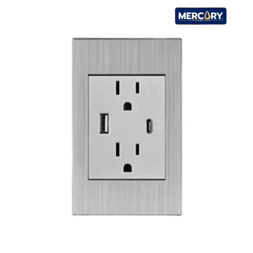 Toma Doble Polo Tierra + Usb X2 Mercury Stainless ETI74