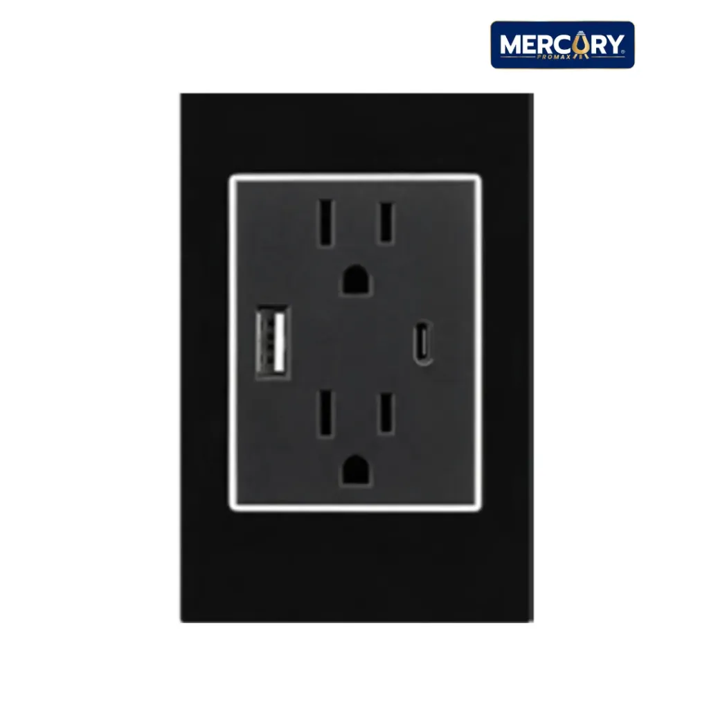 Toma Doble Polo Tierra + Usb X2 Mercury Black Mirror ETI75