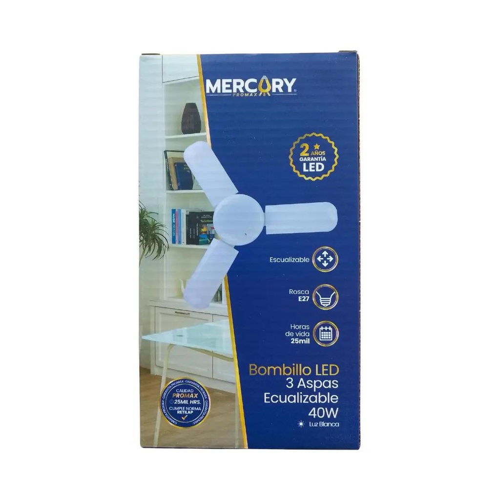 Bombillo led 3-aspas escualizable 40w e27 6500k Mercury - ibl49